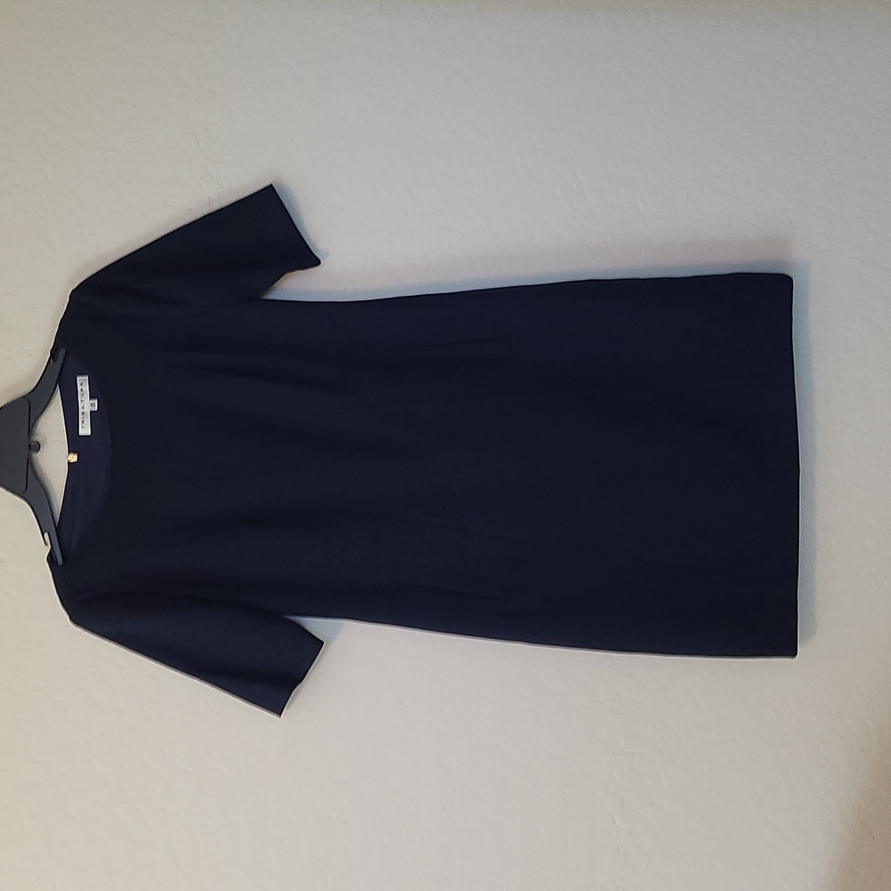 Trina Turk Navy Scoop Neck Flat Seam Pockets Hidden Back Zipper Shift Dress 0